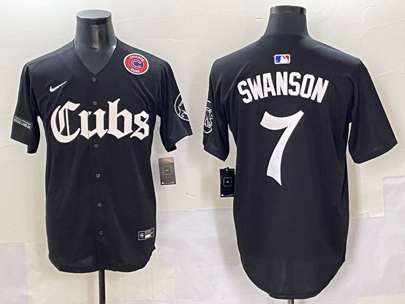Men 2025 Chicago Cubs #7 Swanson Black Five generations Joint Name Nike MLB Jersey style 14